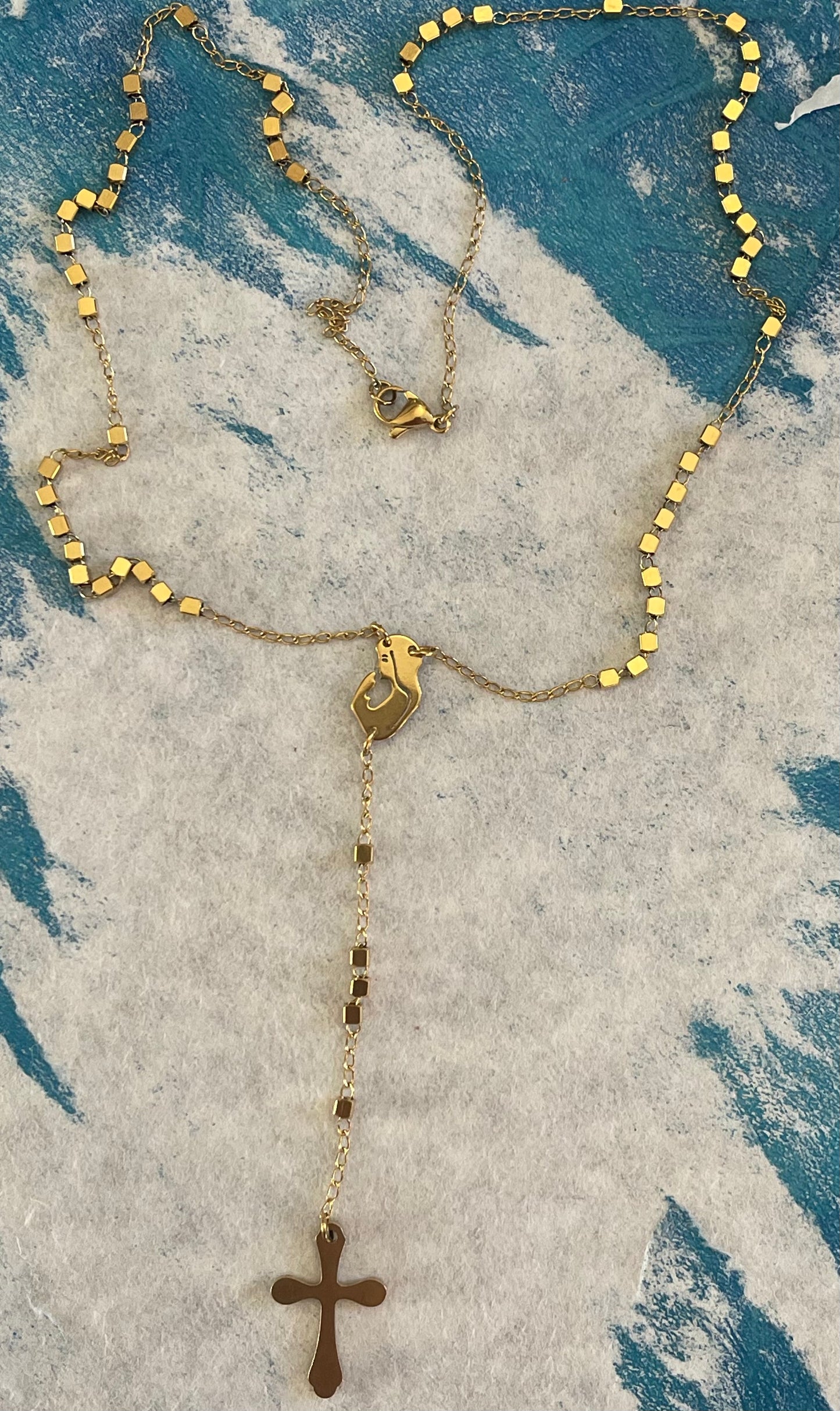 Rosary stainless steel gold plate square beads 1 pc