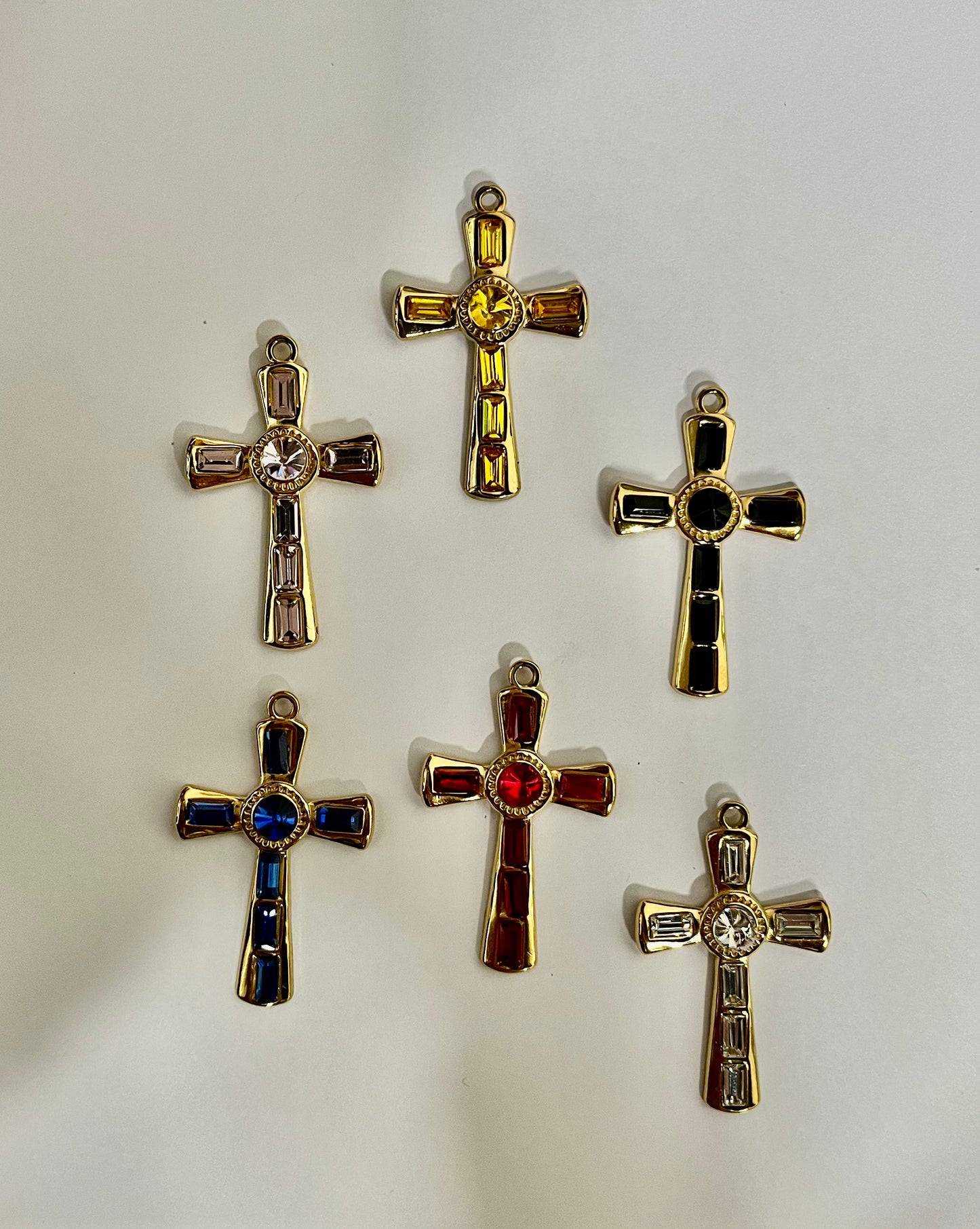 Cross with colored rhinestones 37.5 mm 1 pc