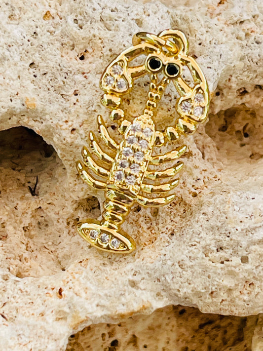 Charm lobster stainless steel gold plate with cubic zirconia 1 pc