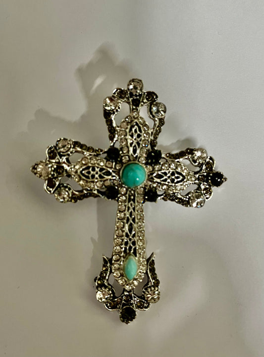 CROSS BROOCH PIN 60X49MM ANTIQUE SILVER 1 PC
