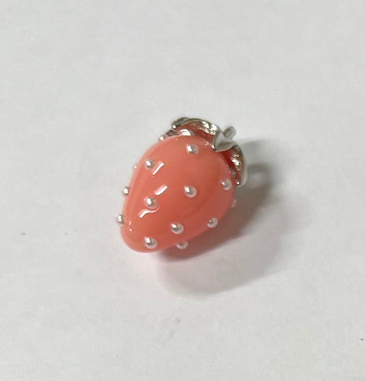 PENDANT STRAWBERRY PINK ENAMEL PLATINIUM 21X12MM (1 pc)