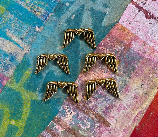 CHARM ANGEL WINGS ANTIQUE GOLD 18.5X11MM 5 PCS