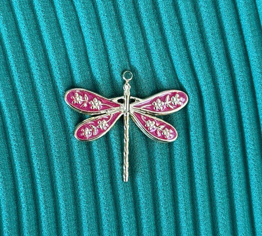 CHARM DRAGONFLY RED ENAMEL WITH STAINLESS STEEL GOLD PLATE 27X24MM 1 PC