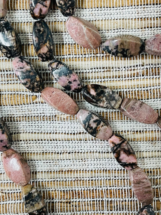 RHODONITE TWIST 17X8MM ABOUT 24 PC PER 1 STRAND