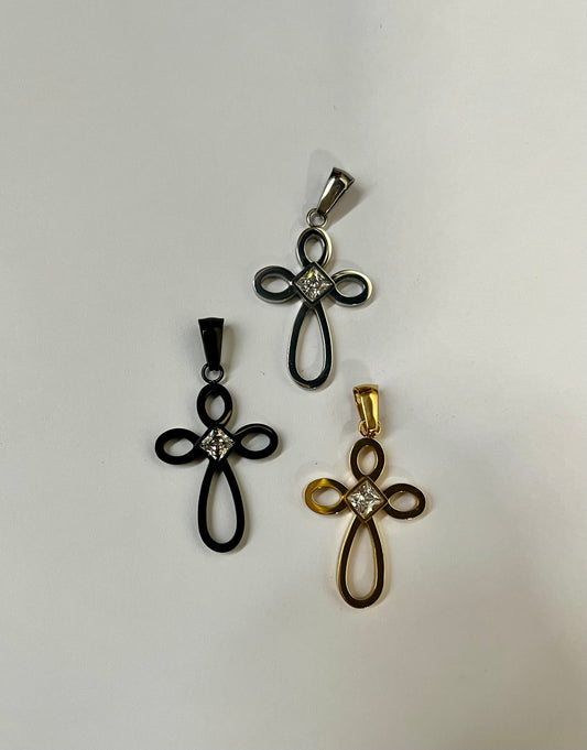 CROSS CHARM STAINLESS STEEL MIXED METALS 29X18MM 1 PC