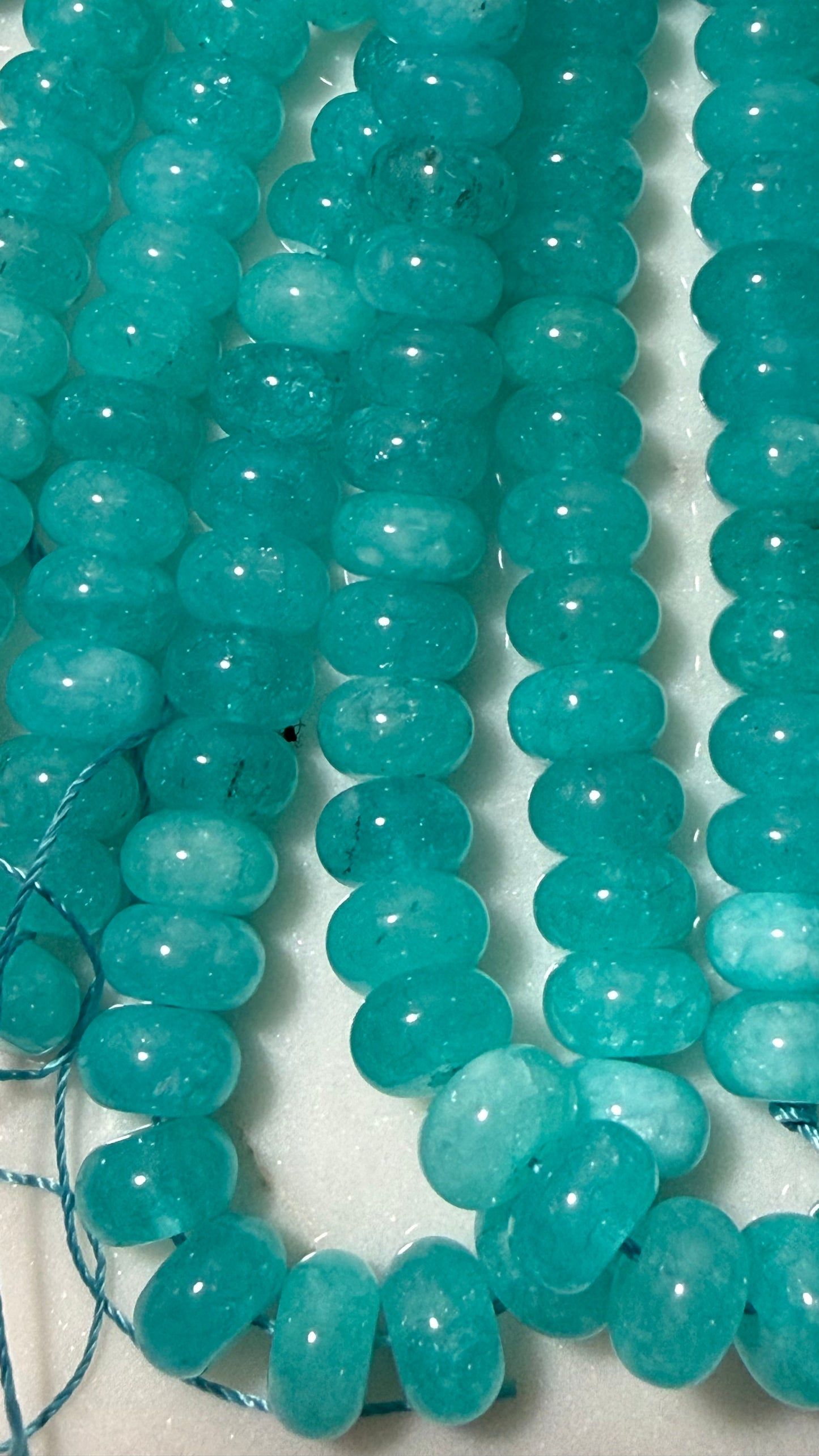 JADE RONDELLE 10MM BLUE LAKE GREEN 1 STRAND