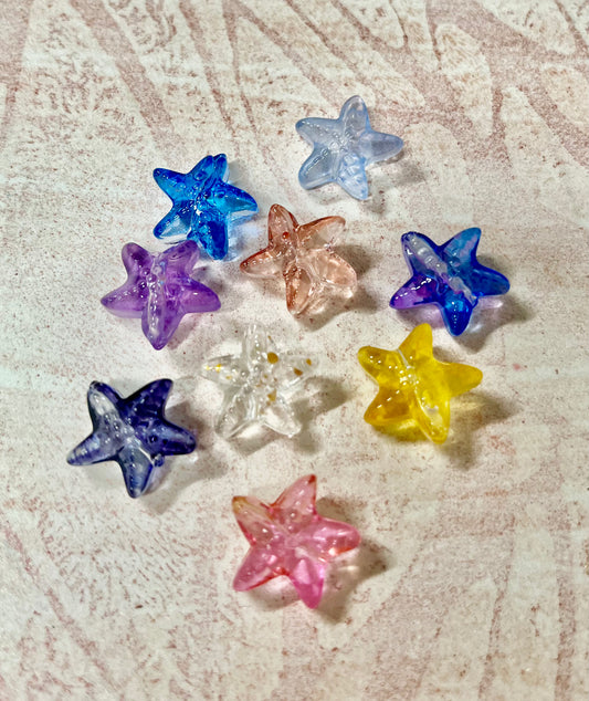 GLASS BEADS STARFISH 15X15MM MIX COLORS 10 PC