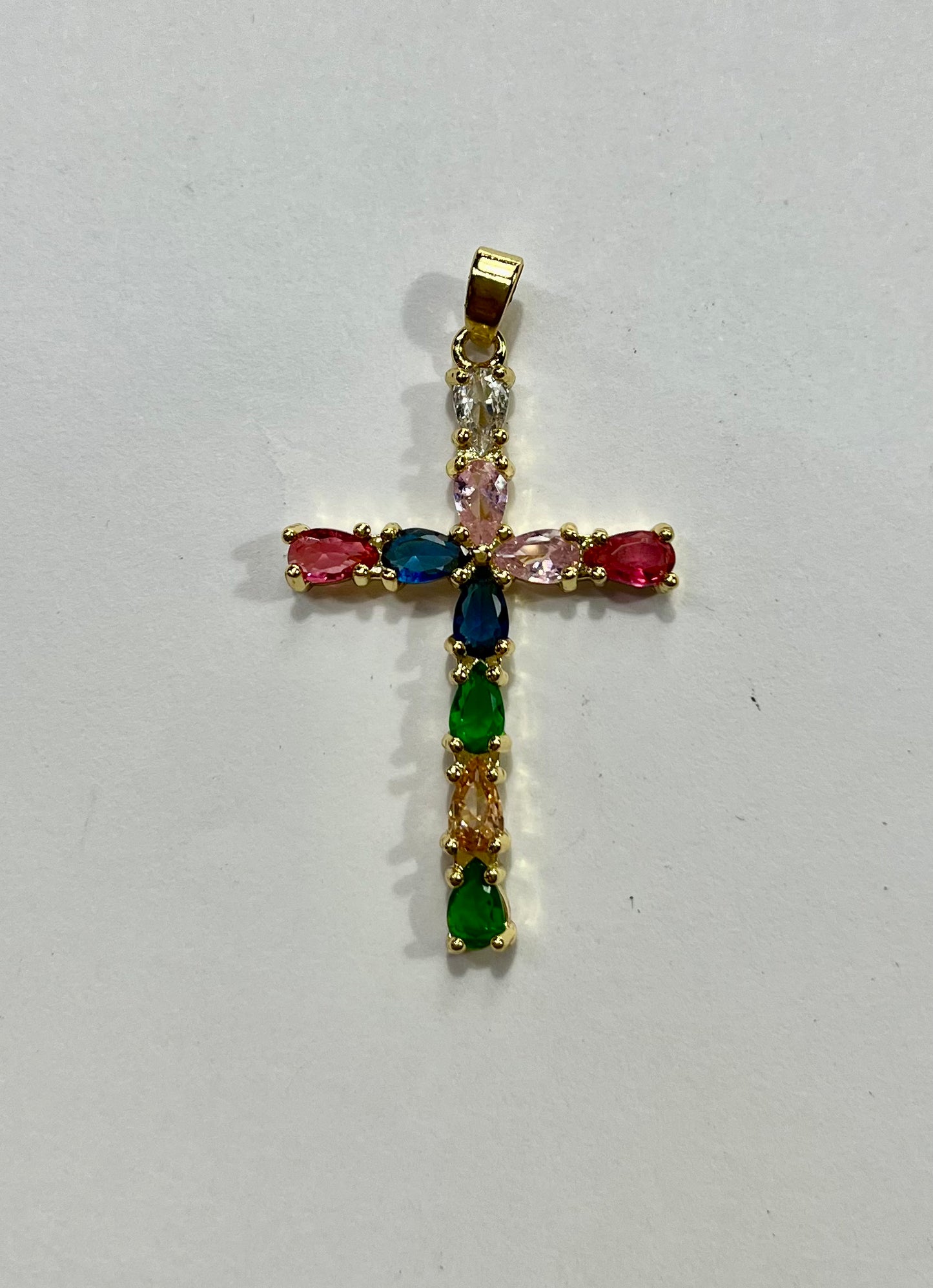 CROSS PENDANT 34X21MM GP 18KT CZ MIX COLORS 1 PC
