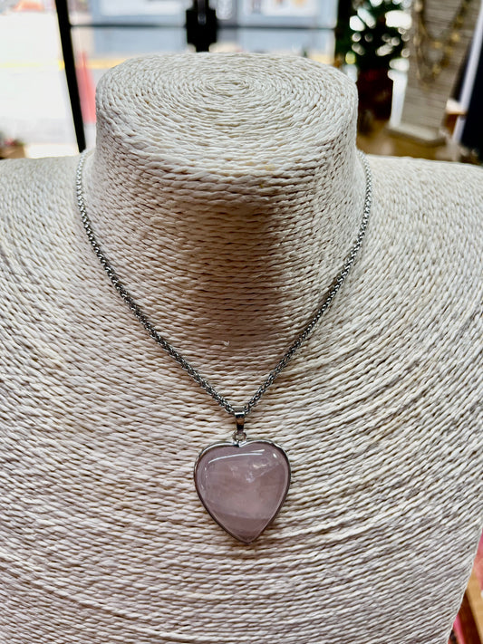 ROSE QUARTZ HEART PENDANT WITH GOLDEN BAIL 36X31X7MM