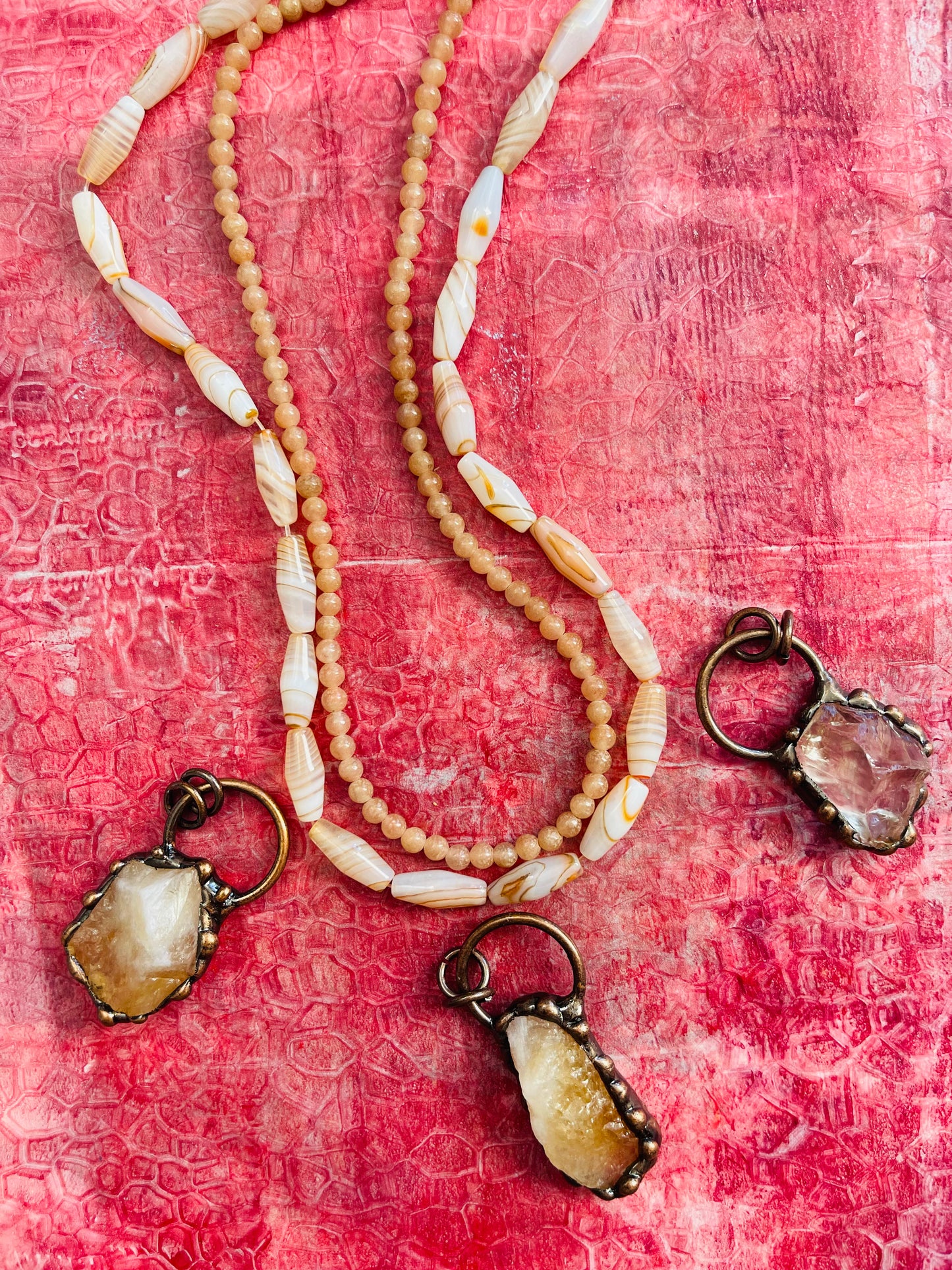 PENDANT CITRINE RED COPPER WIRE 38.5MM 1 PC