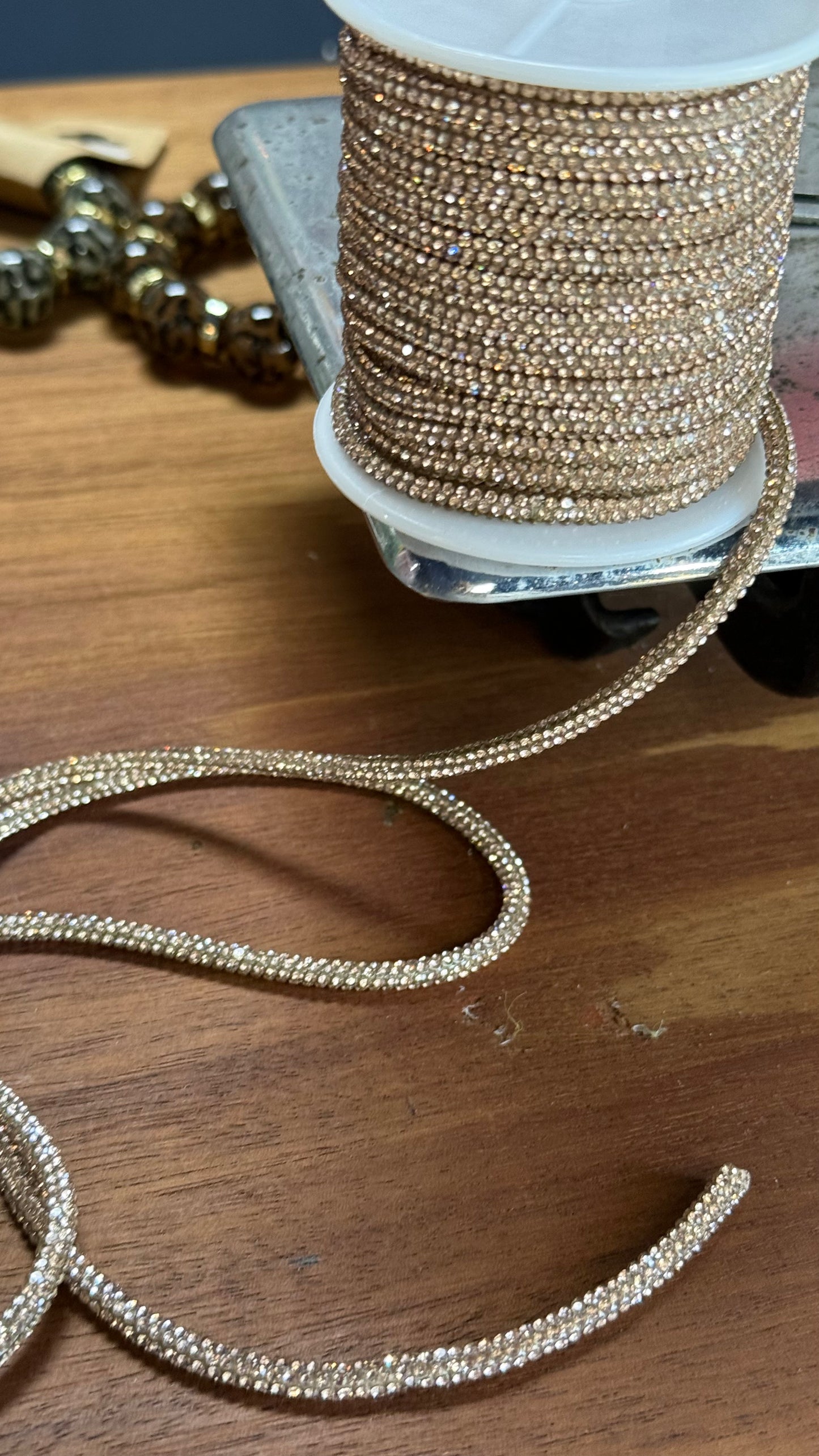 TUBE ROPE 4MM WITH RHINESTONES CHAMPAGNE COLOR SOLD PER YARD