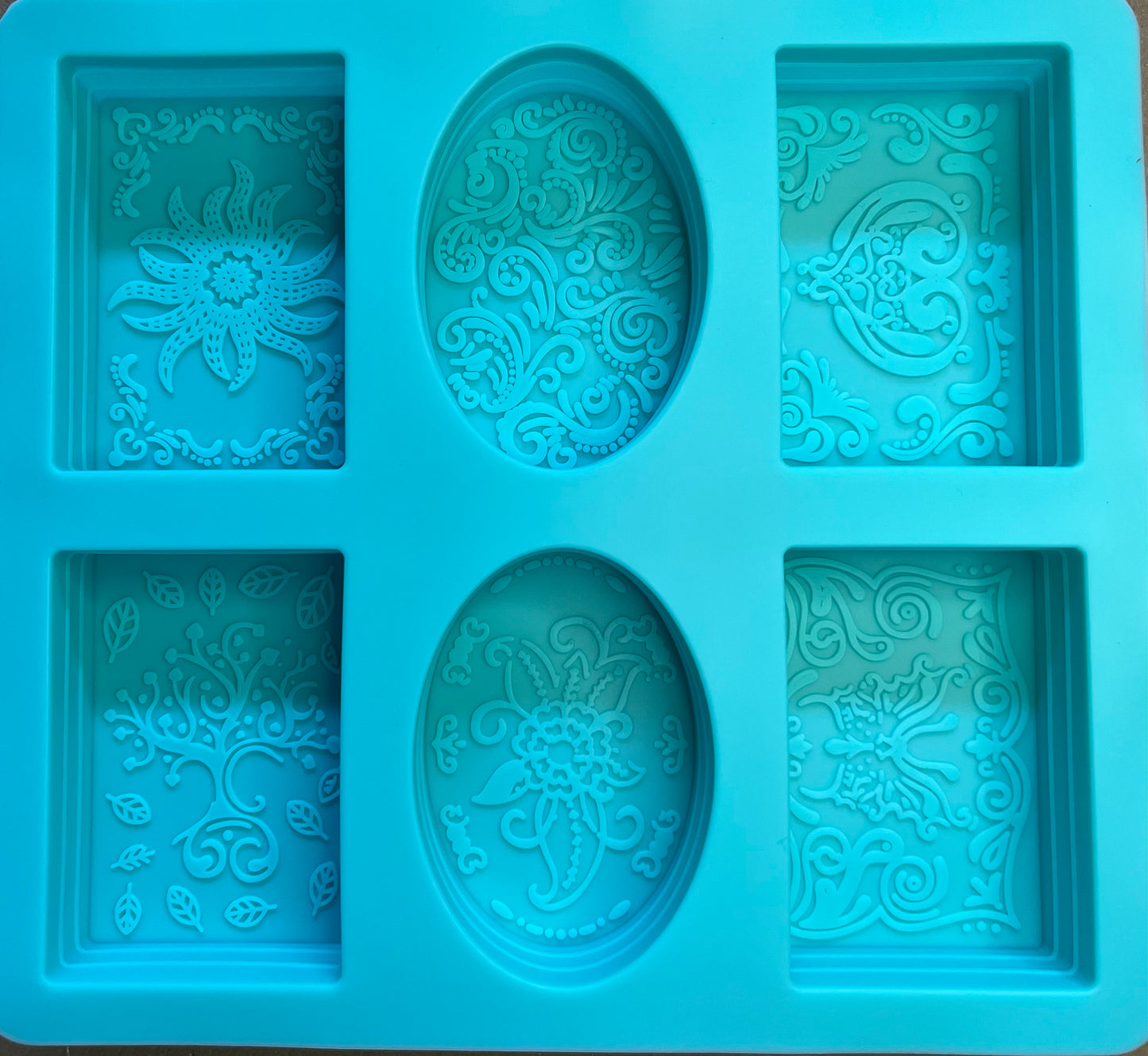 Soap mold oval and rectangular with lace design 6 cavities