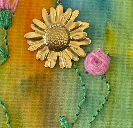 PENDANT SUNFLOWER STAINLESS STEEL GOLD PLATE 18KT 45MM 1 PC