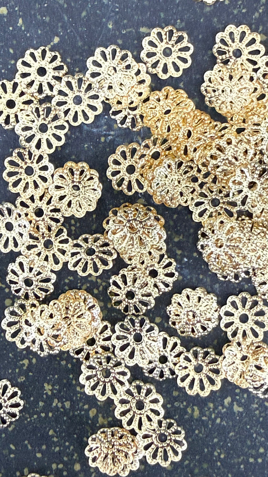 BEAD CAP FLOWER WITH PETALS 9MM GOLD PLATED 5 GRAMS APROX 100 PCS