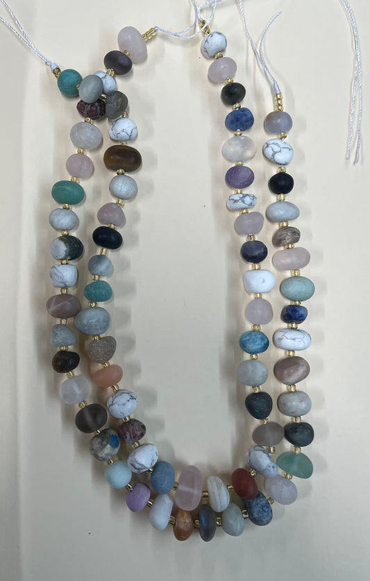 GEMSTONE NUGGETS 12-14MM MIXED COLORS WITH SEED BEADS 1 STRAND