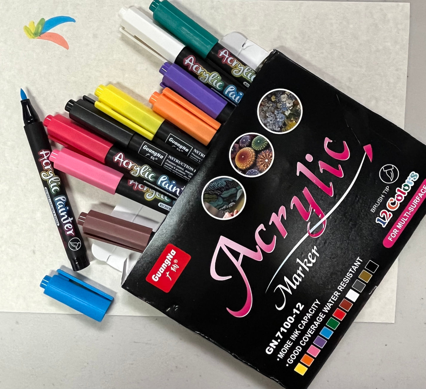 MARKERS SET ACRYLIC PAINT 12 PCS brush tip basic colors