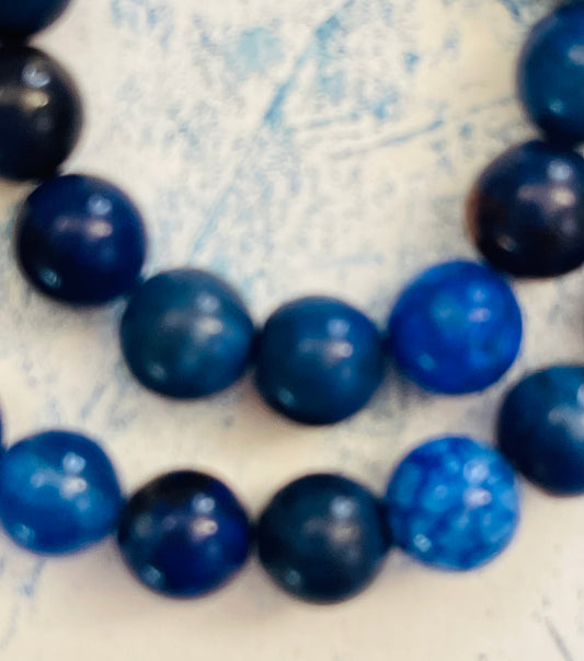 CRACKLE AGATE 9MM ROUND BLUE ABOUT 48 PC