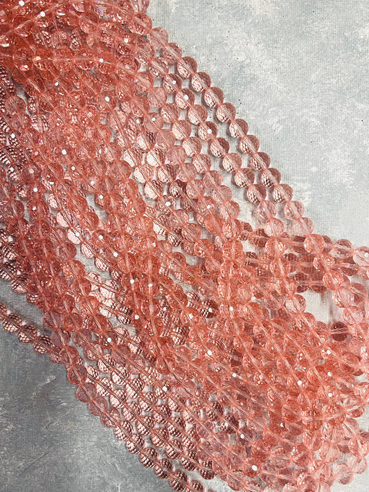 GLASS BEAD 10MM PINK ROUND FACETED 1 STRAND