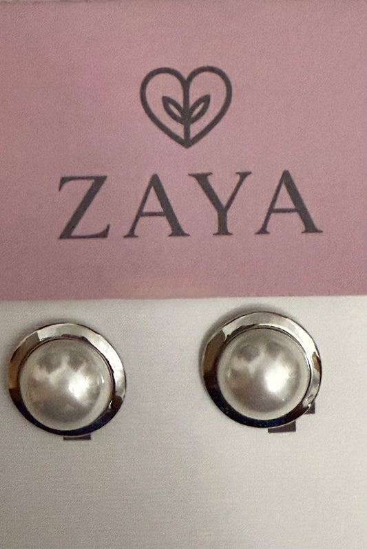 FLAT ROUND EARRING PEARL SILVER