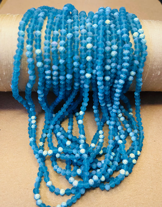 GLASS RONDELLE 4MM HALF AB FACETED AND FROSTED 1 STRAND 117 PCS