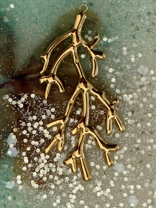 CORAL BRANCH PENDANT STAINLESS STEEL GOLD PLATED 18KT 46X22MM 1 PC