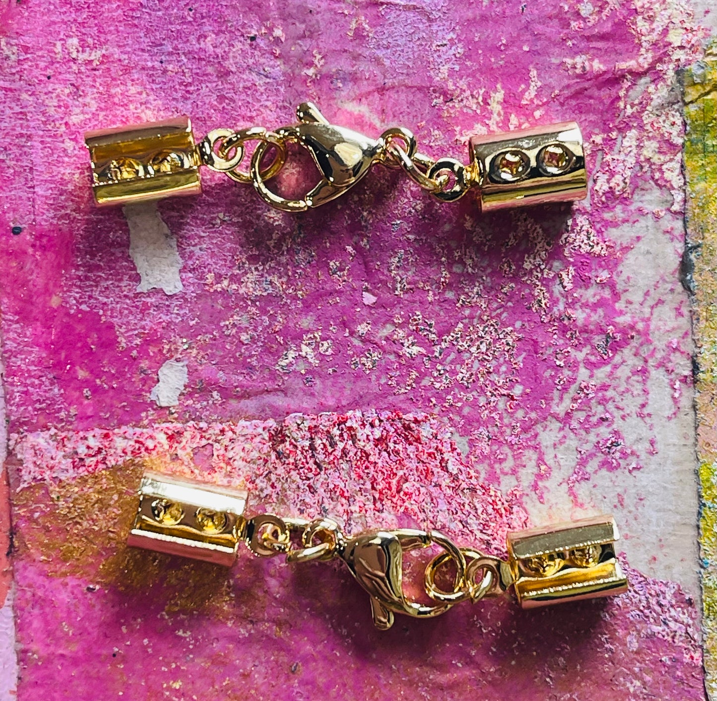 CORD END WITH LOBSTER CLASP STAINLESS STEEL GOLD PLATE 42MM 2 PC