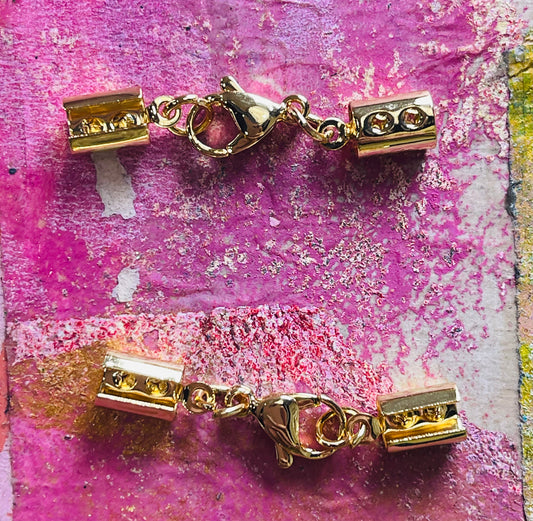 CORD END WITH LOBSTER CLASP STAINLESS STEEL GOLD PLATE  42MM  2 PC