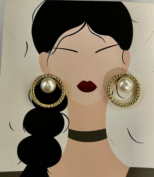 STUD EARRING GOLD PLATE 18 KT WITH PEARL 1 PAIR