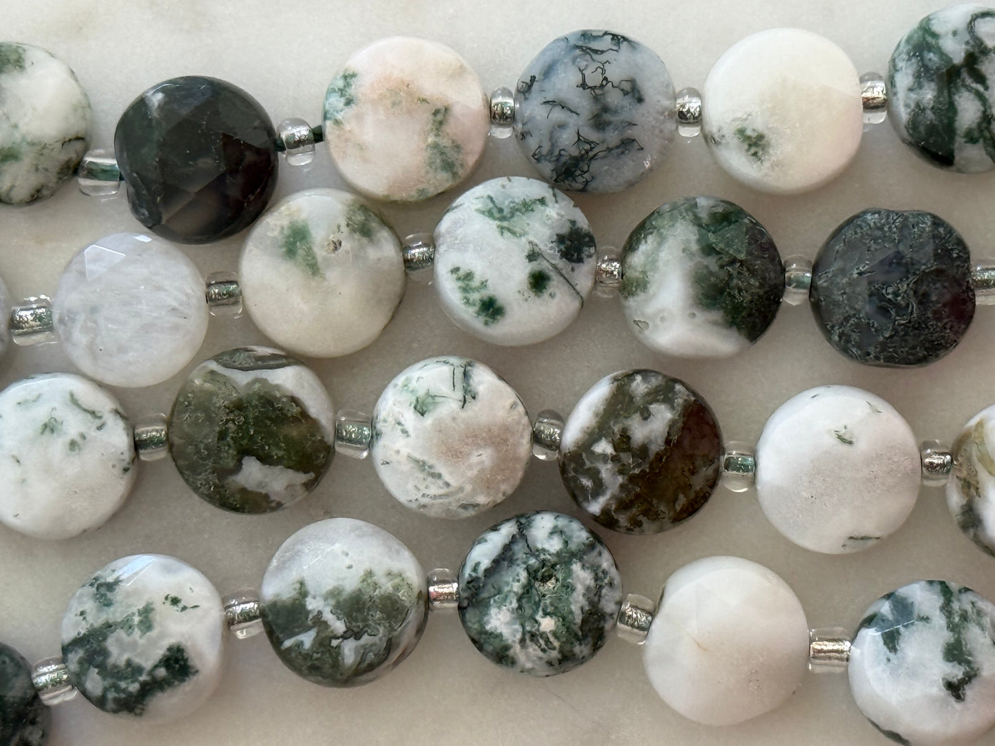 TREE AGATE 10MM ROUND FLAT FACETED ABOUT 31 BEADS PER 1 STRAND