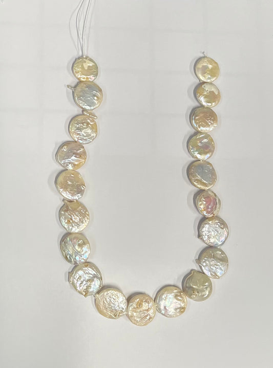 BAROQUE KESHI PEARL FLAT ROUND NUGGET BEADS SEASHELL COLOR 17-25MM 1 STRANDNDa