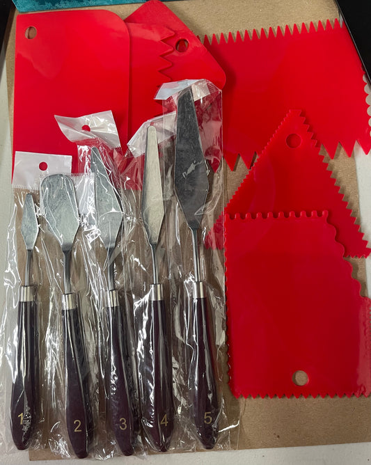 PALETTE KNIFE SET STAINLESS STEEL WITH 6 SCRAPERS