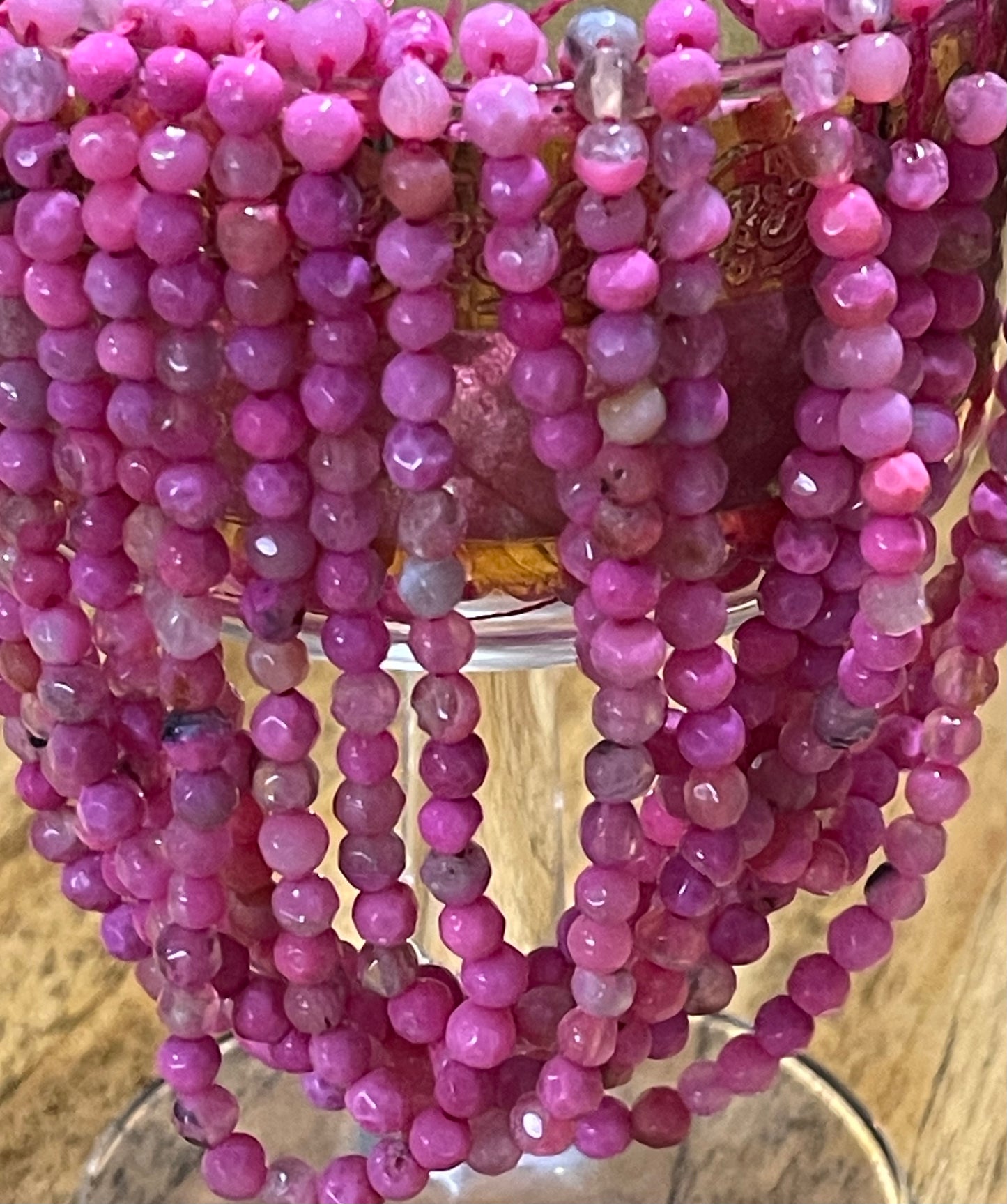 FIRE CRACKLE AGATE 4MM ROUND HOT PINK 90 PCS PER 1 STRAND