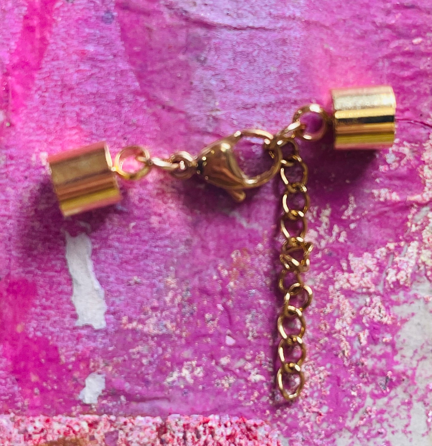 Cord end with chain EXTENDER & LOBSTER CLASP SST GP 26X3MM 1 SET