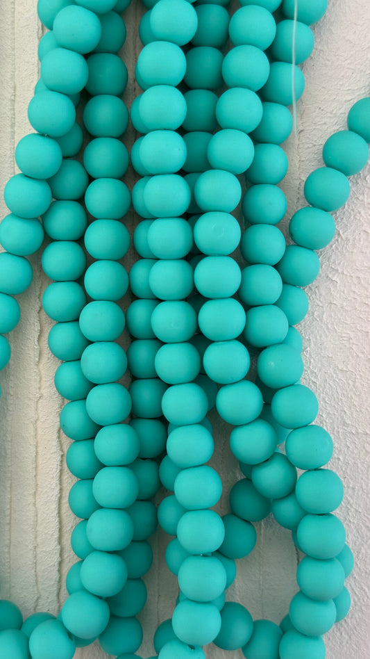SOFT CLAY ROUND BEADS 8MM CYAN ABOUT 52 BEADS PER 1 STRAND