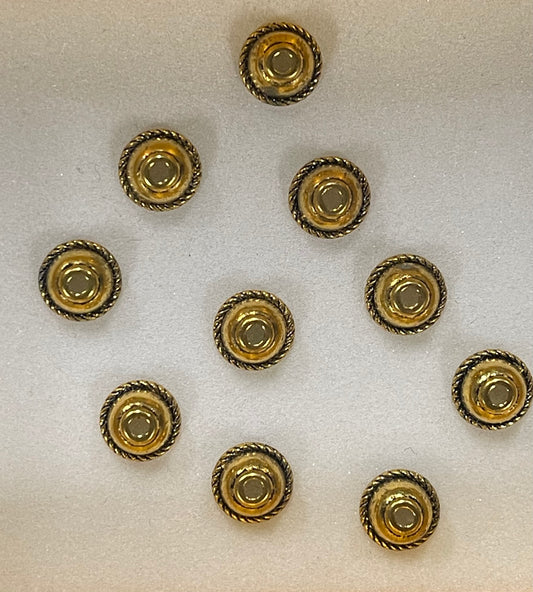 BEAD CAP ANTIQUE GOLD ROPE CUP 10 PC