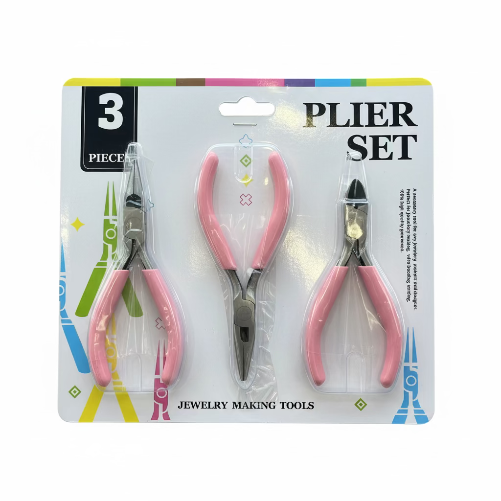 PLIER SET 3 PC PINK HANDLE STEEL