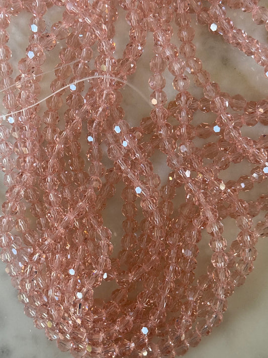 GLASS 6MM ROUND PINK 1 STRAND