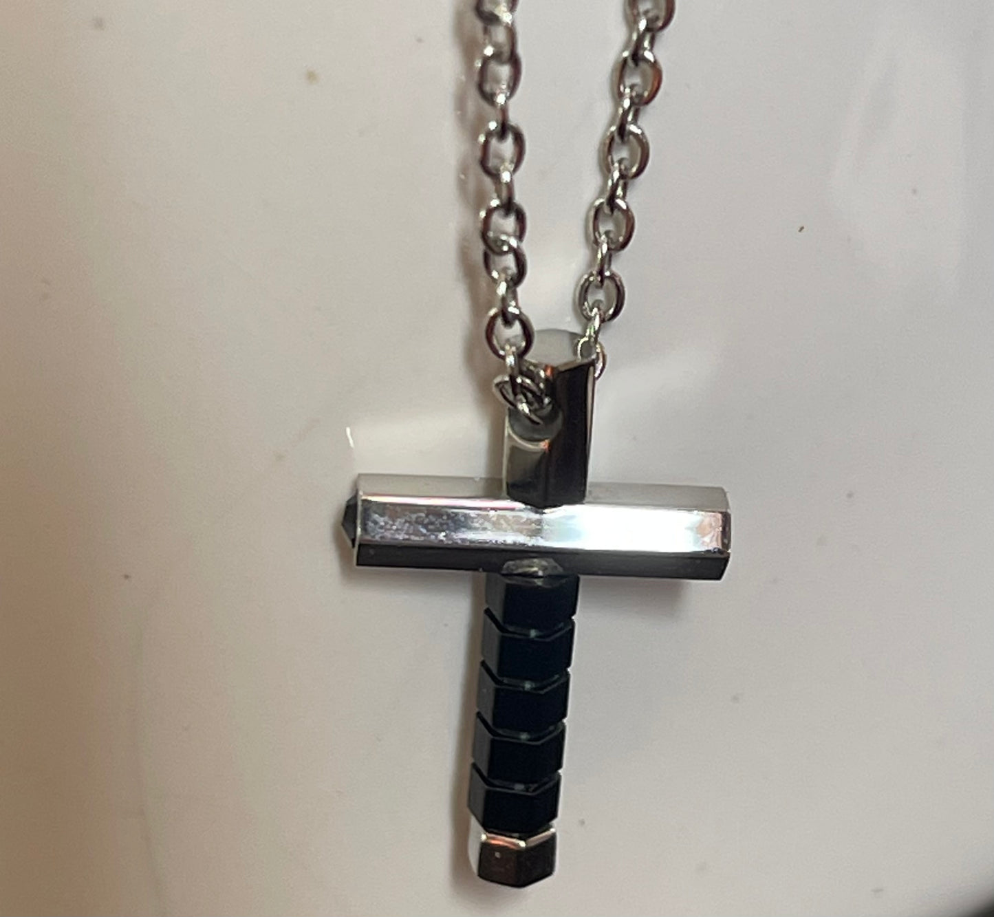 CHAIN NECKLACE STAINLESS STEEL CROSS 2 TONES 17.7 INCHES 1 PC