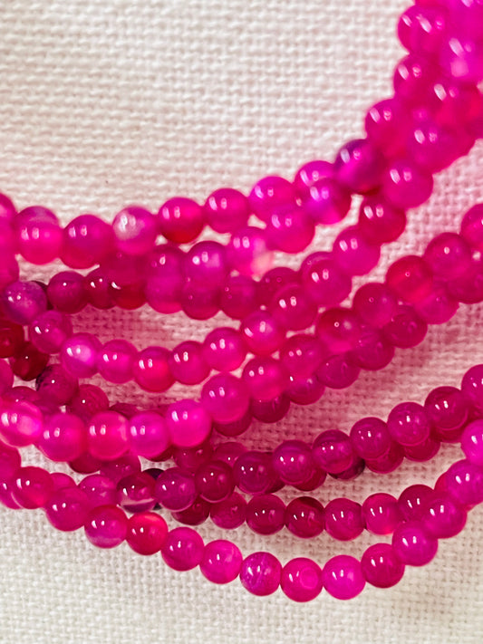 AGATE 4MM ROUND MAGENTA 1 STRAND