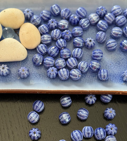 PORCELAIN BEAD PUMPKIN BLUE
