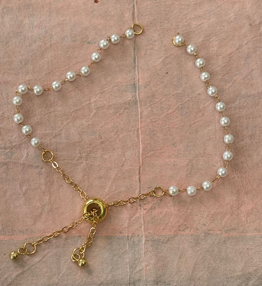 SLIDER BRACELET PEARL LINK CHAIN GOLD PLATE 1 PC