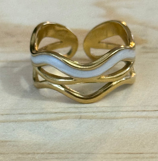 RING STAINLESS STEEL GOLD PLATED 18KT 10 MM ADJUSTABLE WAVE CUFF 1 PC