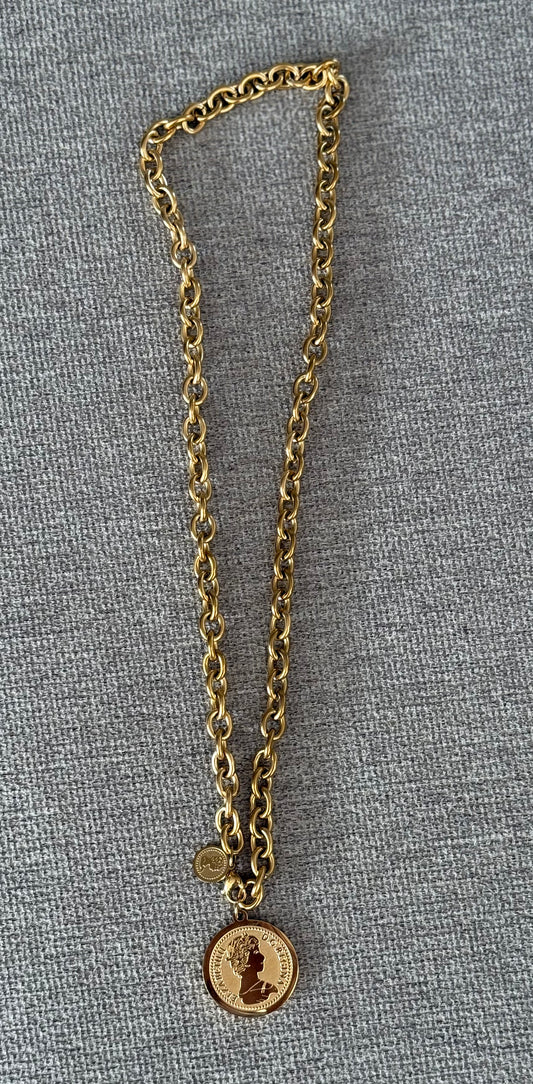 NECKLACE WITH COIN PENDANT STAINLESS STEEL GOLD PLATED 18KT 1PC