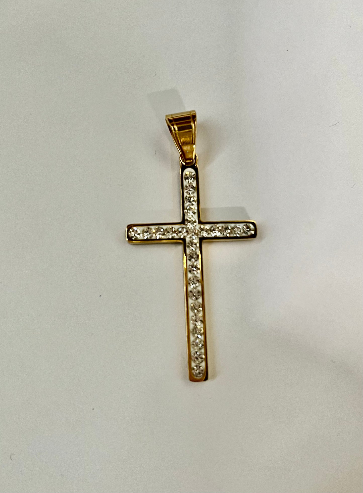 PENDANT CROSS WITH CRYSTAL RHINESTONES STAINLESS STEEL GOLD PLATE 1 PC