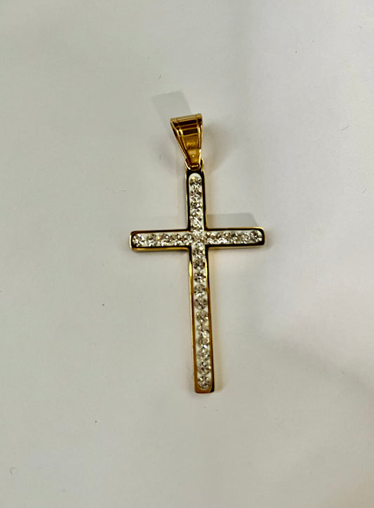 PENDANT CROSS WITH CRYSTAL RHINESTONES STAINLESS STEEL GOLD PLATE 1 PC