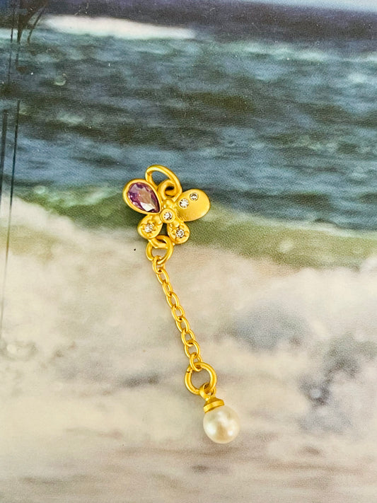 Pendant Pearls, CZ butterfly & chain 1 PC