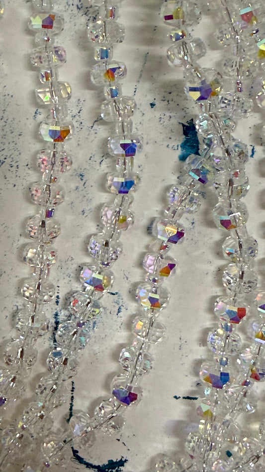 GLASS ABACUS 5.5MM CLEAR AB WITH SEED BEAD CONNECTORS 1 STRAND