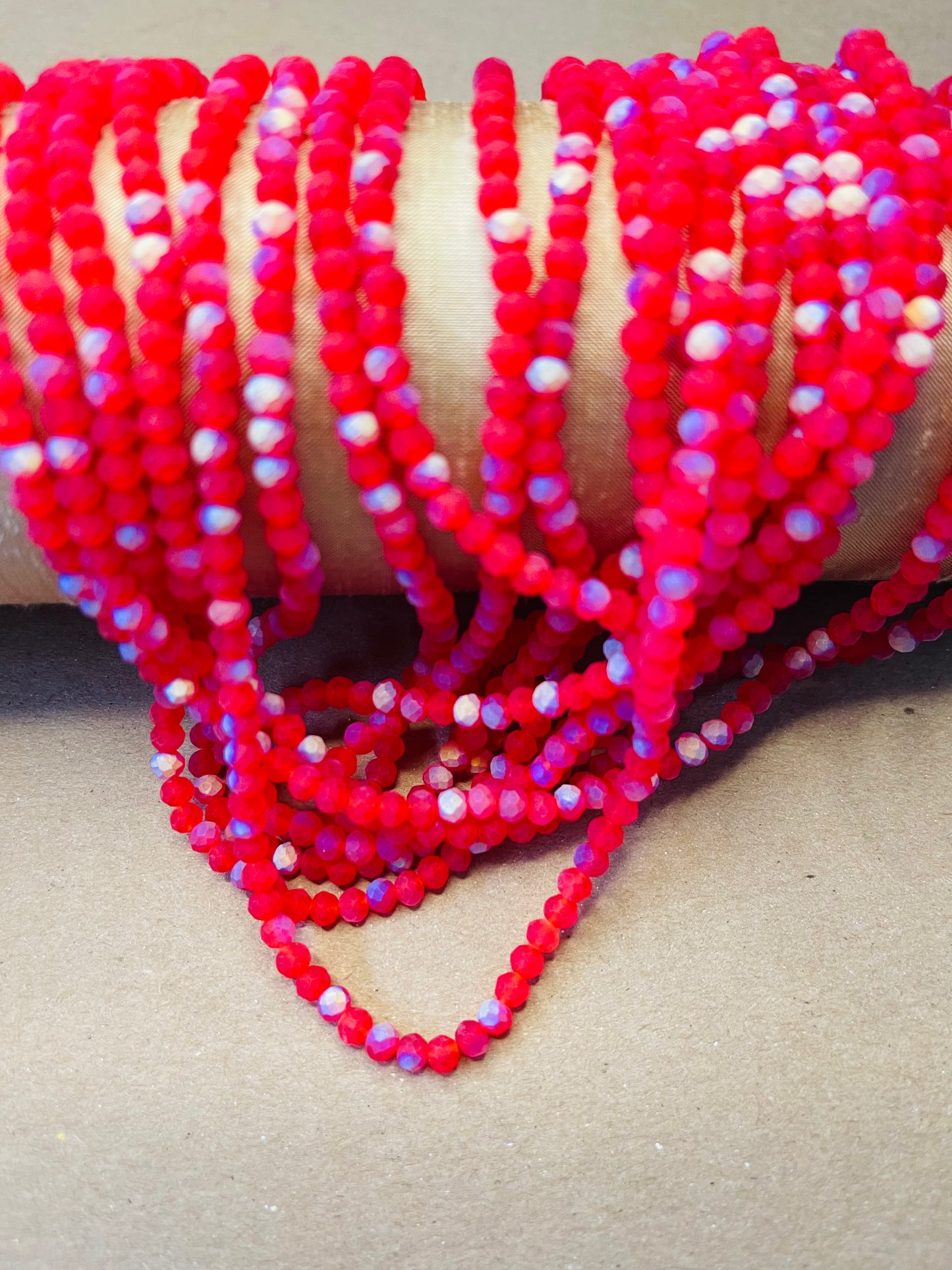GLASS RONDELLE 4MM HALF AB FACETED AND FROSTED 1 STRAND 117 PCS