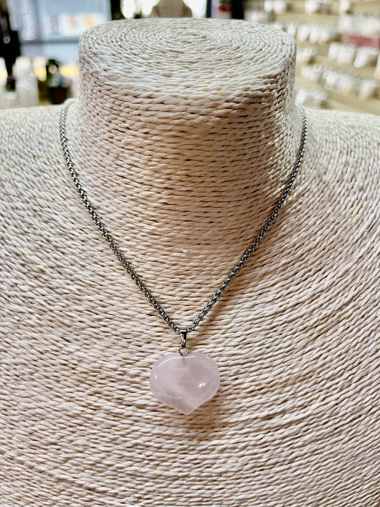 ROSE QUARTZ HEART PENDANT PLATINUM BAIL 24X25X9.5MM 1 PC