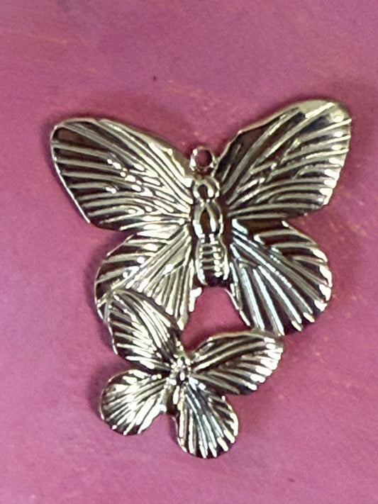 PENDANT TWO BUTTERFLIES STAINLESS STEEL GOLD PLATED 18KT 1 PC